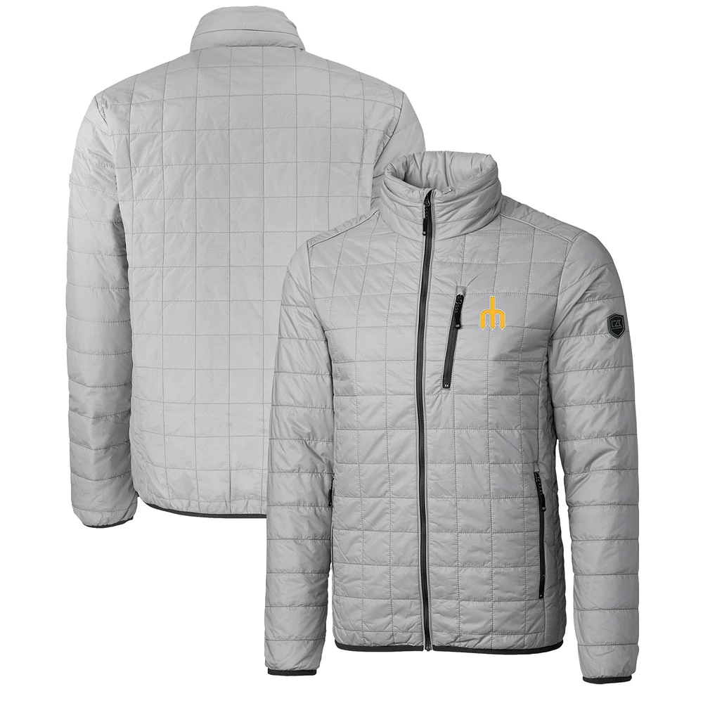 Men's Cutter & Buck Gray Seattle Mariners Big Tall Rainier PrimaLoft® Eco Insulated Full-Zip Hoodie Puffer Jacket