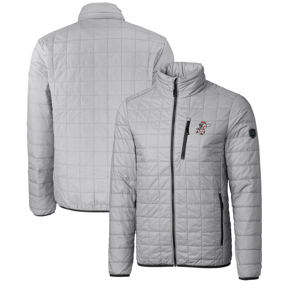 Men's Cutter & Buck Gray Cincinnati Reds Big Tall Rainier PrimaLoft® Eco Insulated Full-Zip Hoodie Puffer Jacket