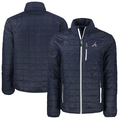 Men's Cutter & Buck Navy Atlanta Braves Big Tall Rainier PrimaLoft® Eco Insulated Full-Zip Hoodie Puffer Jacket