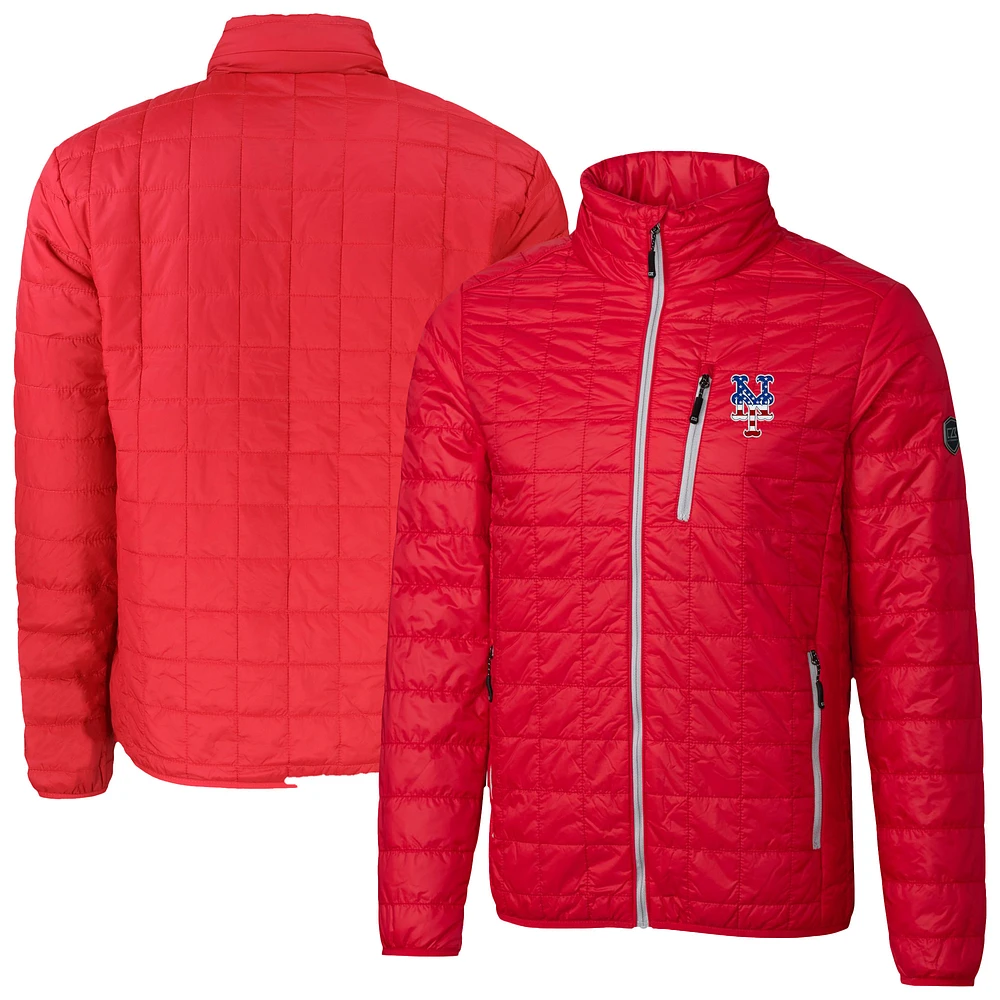Men's Cutter & Buck Red New York Mets Big Tall Rainier PrimaLoft® Eco Insulated Full-Zip Hoodie Puffer Jacket