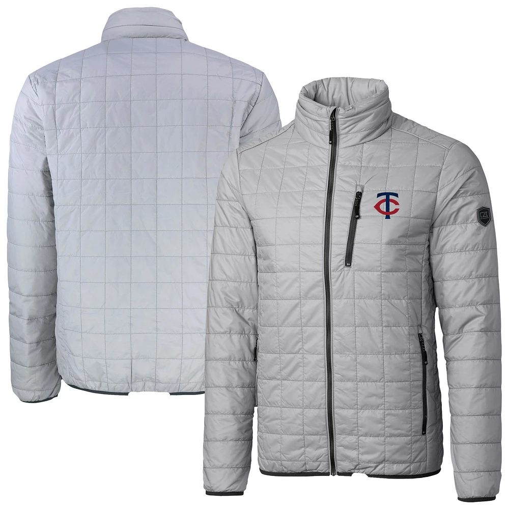 Men's Cutter & Buck Gray Minnesota Twins Big Tall Rainier PrimaLoft® Eco Insulated Full-Zip Hoodie Puffer Jacket