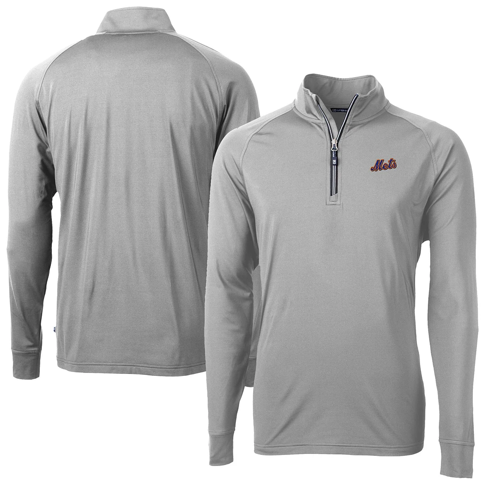Men's Cutter & Buck Gray New York Mets Adapt Eco Knit Stretch Recycled Big Tall Quarter-Zip Pullover Top