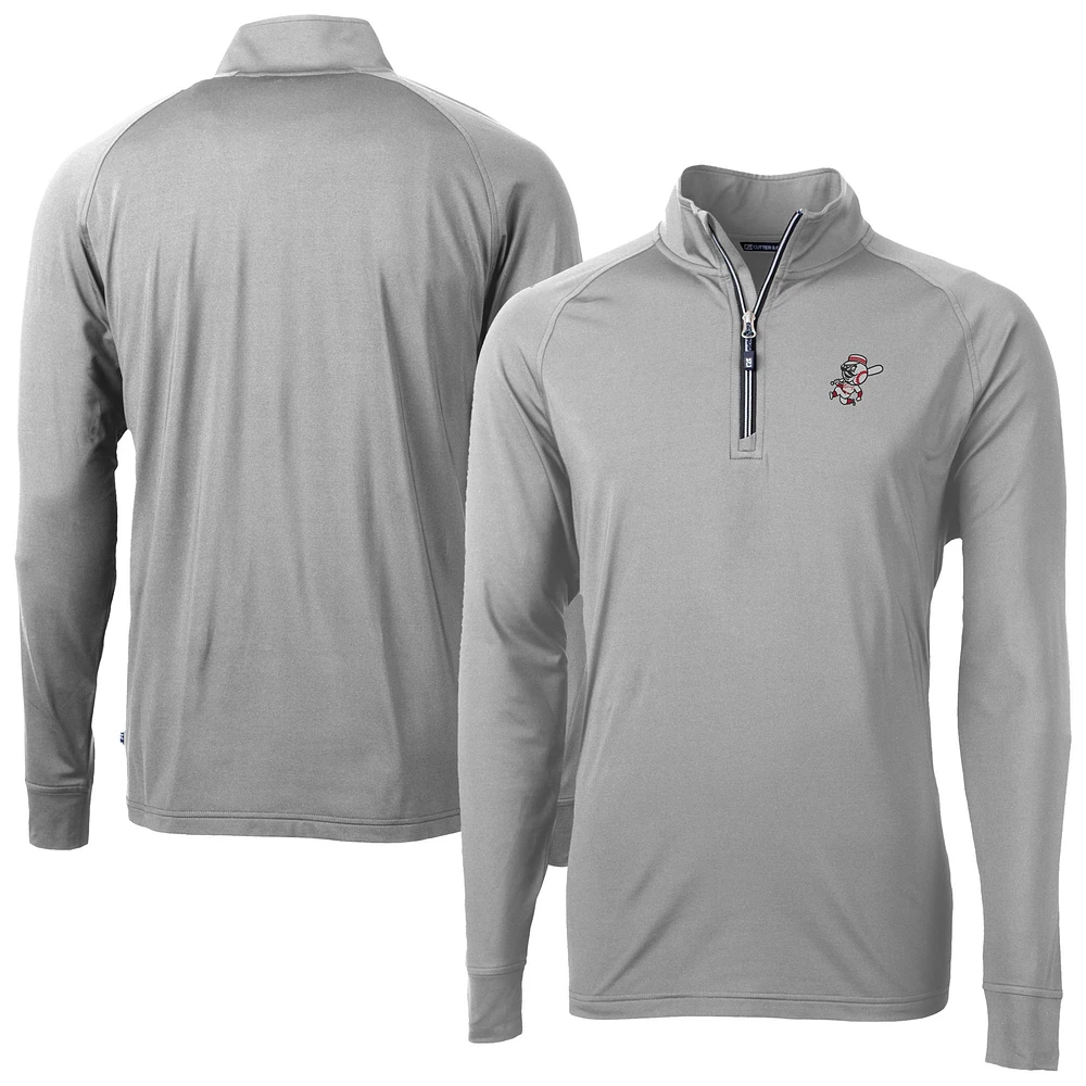 Men's Cutter & Buck Gray Cincinnati Reds Adapt Eco Knit Stretch Recycled Big Tall Quarter-Zip Pullover Top