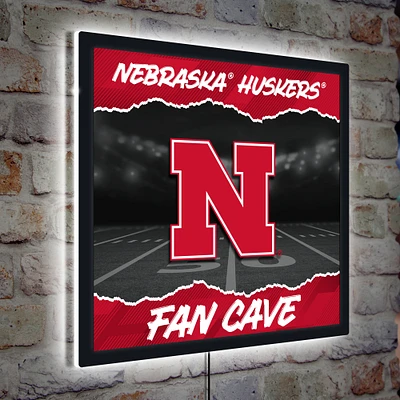 Nebraska Huskers 23" LED Fan Cave Square-Shaped Lighted Wall Sign