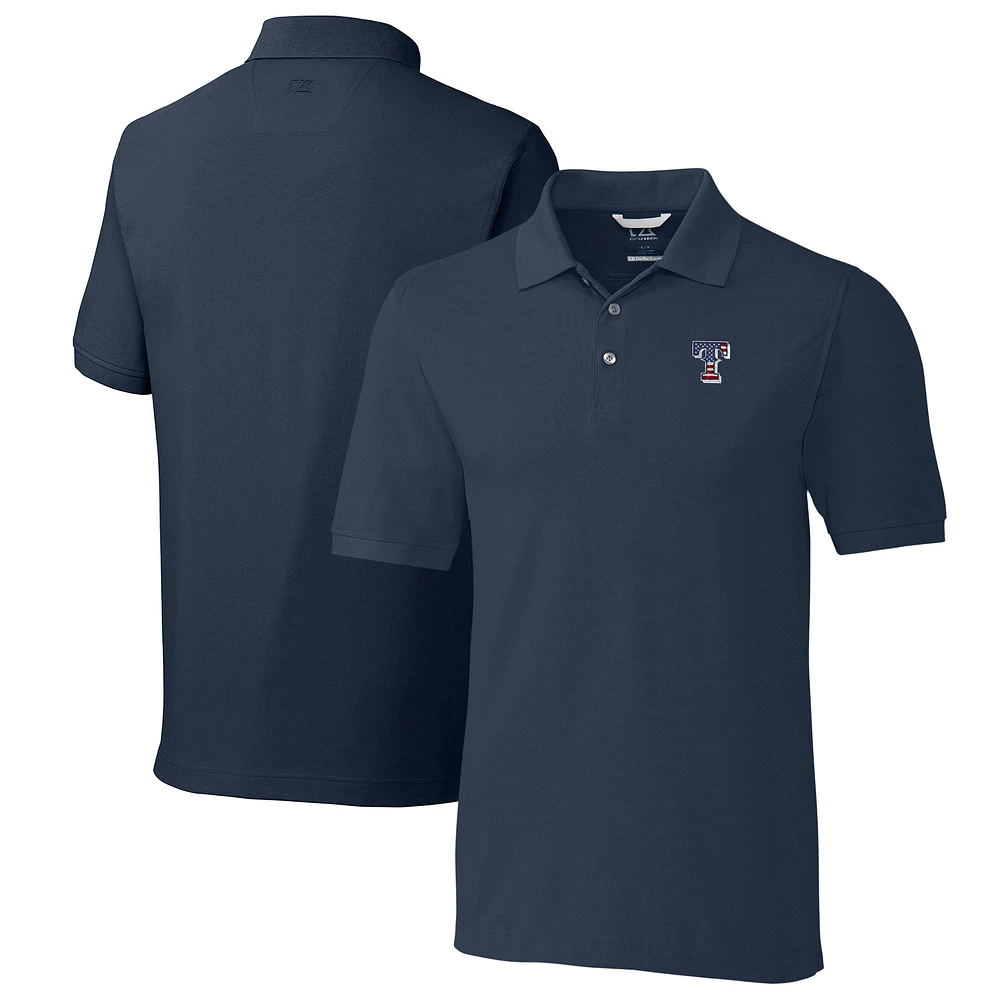 Men's Cutter & Buck Navy Texas Rangers Big Tall Americana Advantage Pique DryTec Tri-Blend Polo