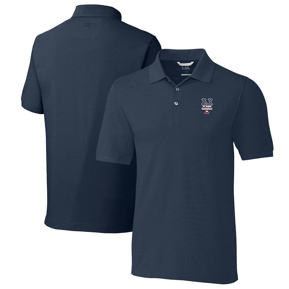 Men's Cutter & Buck Navy New York Mets Big Tall Americana Advantage Pique DryTec Tri-Blend Polo