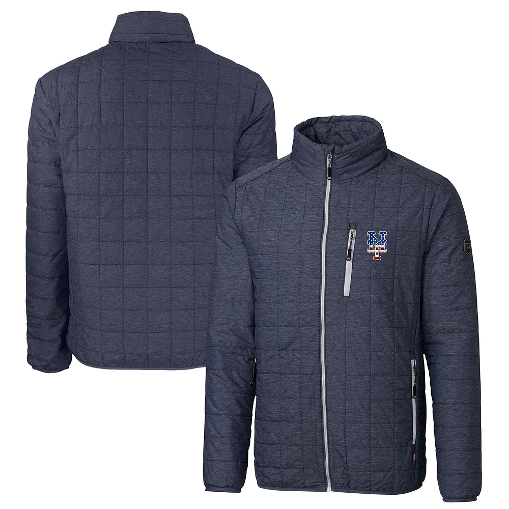 Men's Cutter & Buck Anthracite Big Tall New York Mets Americana Rainier PrimaLoft Eco Insulated Full-Zip Puffer Jacket