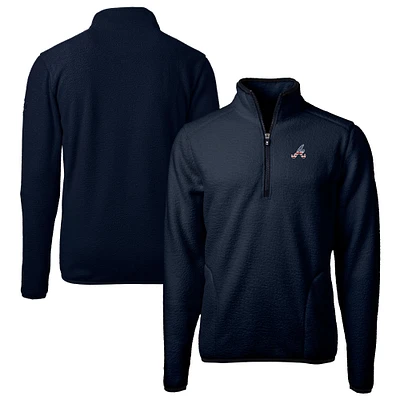 Men's Cutter & Buck Navy Atlanta Braves Big Tall Americana Cascade Eco Fleece Quarter-Zip Jacket