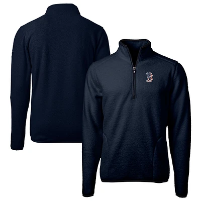 Men's Cutter & Buck Navy Boston Red Sox Big Tall Americana Cascade Eco Fleece Quarter-Zip Jacket