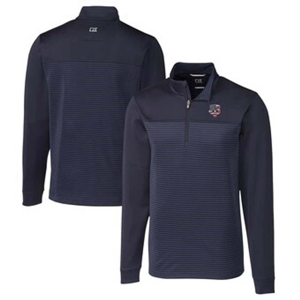 Men's Cutter & Buck Navy Minnesota Twins Big Tall Americana Traverse Eco Stripe Tri-Blend DryTec Quarter-Zip Jacket