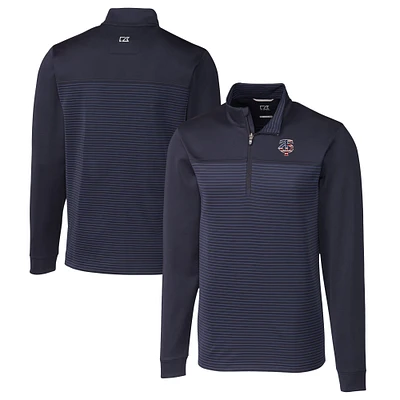 Men's Cutter & Buck Navy Minnesota Twins Big Tall Americana Traverse Eco Stripe Tri-Blend DryTec Quarter-Zip Jacket