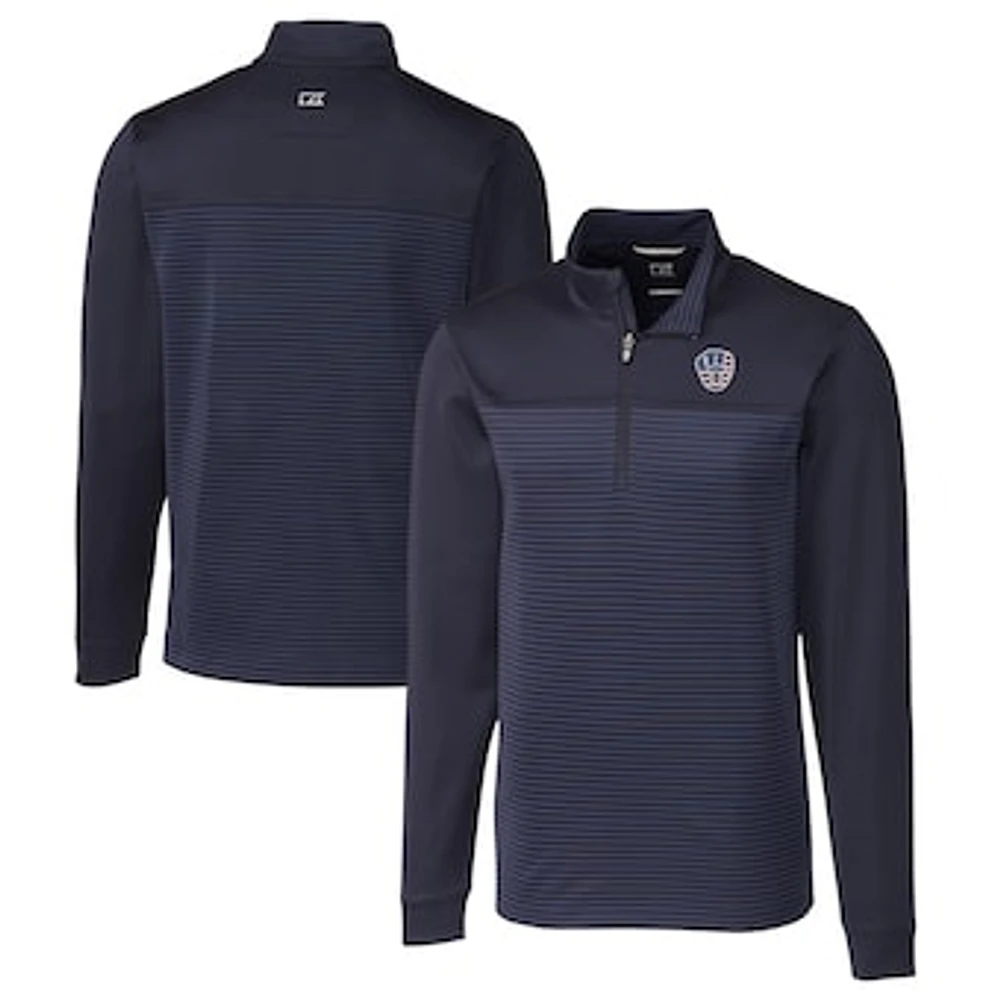 Men's Cutter & Buck Navy Milwaukee Brewers Big Tall Americana Traverse Eco Stripe Tri-Blend DryTec Quarter-Zip Jacket