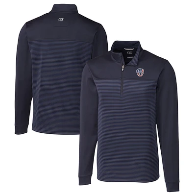 Men's Cutter & Buck Navy Milwaukee Brewers Big Tall Americana Traverse Eco Stripe Tri-Blend DryTec Quarter-Zip Jacket