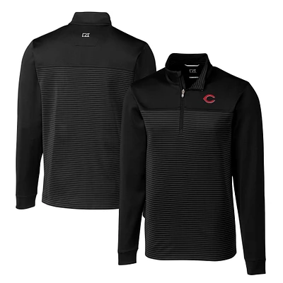 Men's Cutter & Buck Black Cincinnati Reds Big Tall Traverse Stripe Stretch DryTec Quarter-Zip Top