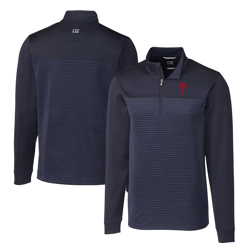 Men's Cutter & Buck Navy Philadelphia Phillies Big Tall Traverse Stripe Stretch DryTec Quarter-Zip Top