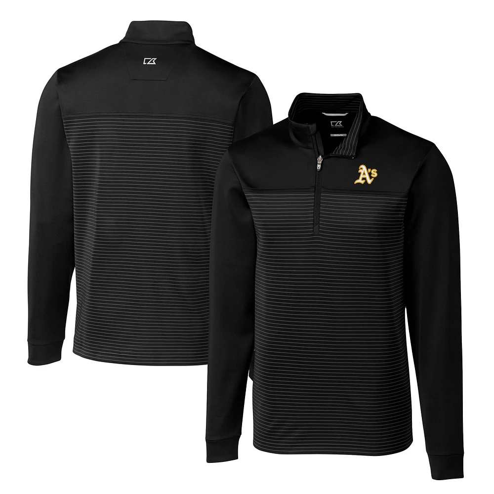 Men's Cutter & Buck Black Athletics Big Tall Traverse Stripe Stretch DryTec Quarter-Zip Top