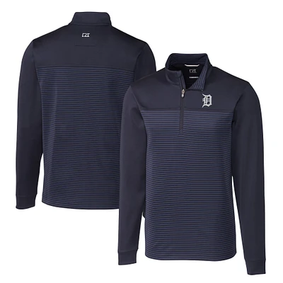 Men's Cutter & Buck Navy Detroit Tigers Big Tall Traverse Stripe Stretch DryTec Quarter-Zip Top