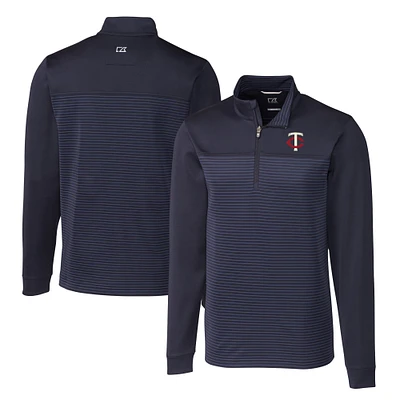 Men's Cutter & Buck Navy Minnesota Twins Big Tall Traverse Stripe Stretch DryTec Quarter-Zip Top