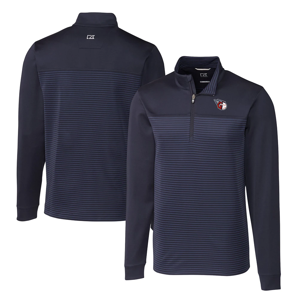 Men's Cutter & Buck Navy Cleveland Guardians Big Tall Traverse Stretch Eco Stripe DryTec Quarter-Zip Top