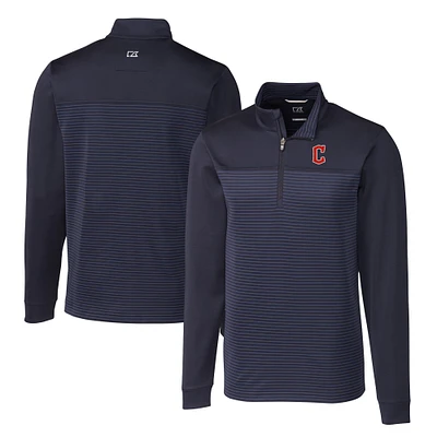 Men's Cutter & Buck Navy Cleveland Guardians Big Tall Traverse Stripe Stretch DryTec Quarter-Zip Top