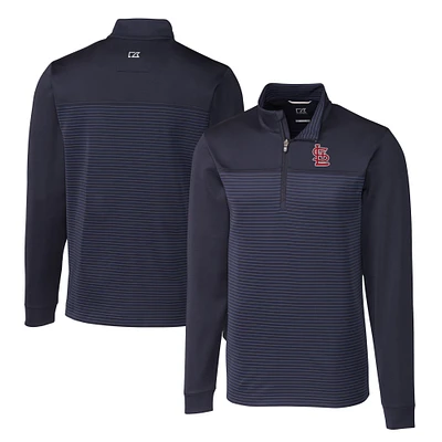 Men's Cutter & Buck Navy St. Louis Cardinals Big Tall Traverse Stripe Stretch DryTec Quarter-Zip Top