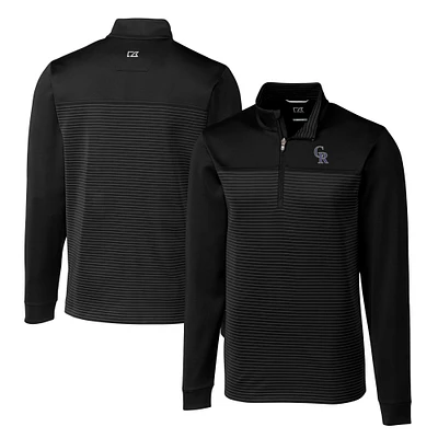 Men's Cutter & Buck Black Colorado Rockies Big Tall Traverse Stripe Stretch DryTec Quarter-Zip Top