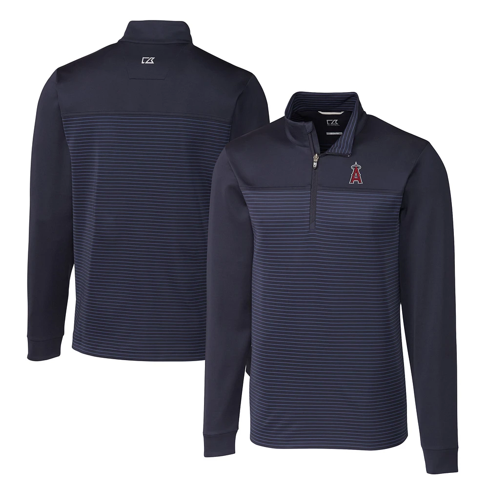 Men's Cutter & Buck Navy Los Angeles Angels Big Tall Traverse Stripe Stretch DryTec Quarter-Zip Top