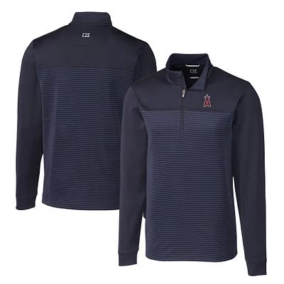 Men's Cutter & Buck Navy Los Angeles Angels Big Tall Traverse Stripe Stretch DryTec Quarter-Zip Top