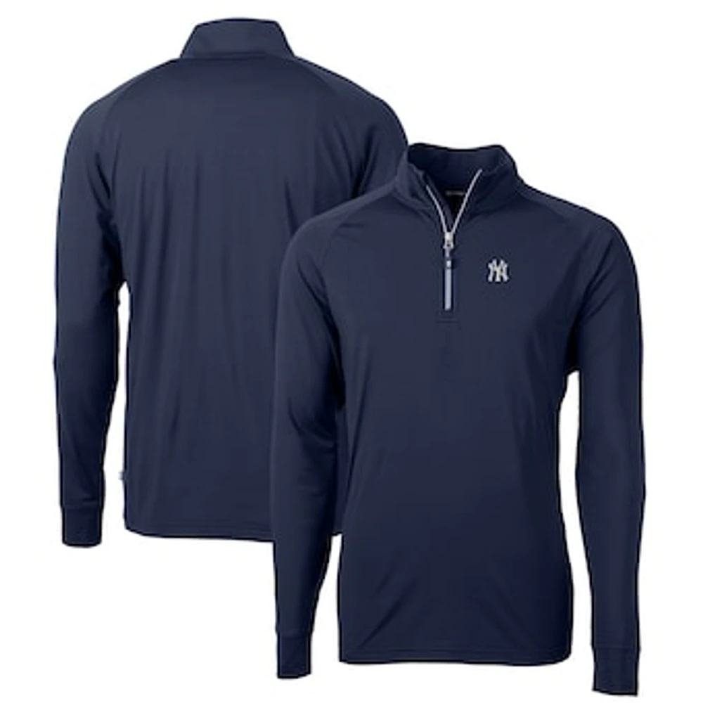 Men's Cutter & Buck Navy New York Yankees Big Tall Adapt Eco Knit Stretch Recycled Quarter-Zip Pullover Top