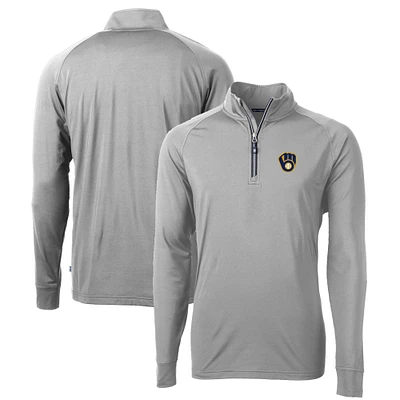 Men's Cutter & Buck Gray Milwaukee Brewers Big Tall Adapt Eco Knit Stretch Recycled Quarter-Zip Pullover Top