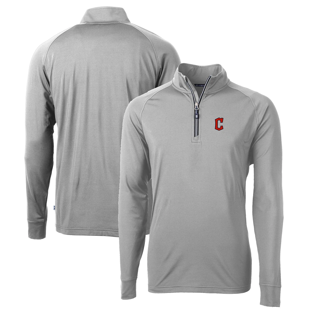 Men's Cutter & Buck Gray Cleveland Guardians Big Tall Adapt Eco Knit Stretch Recycled Raglan DryTec Quarter-Zip Top