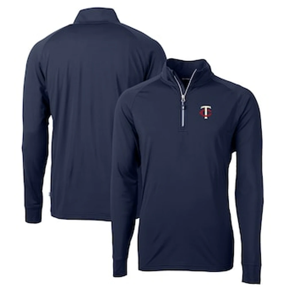 Men's Cutter & Buck Navy Minnesota Twins Big Tall Adapt Eco Knit Stretch Recycled Quarter-Zip Pullover Top