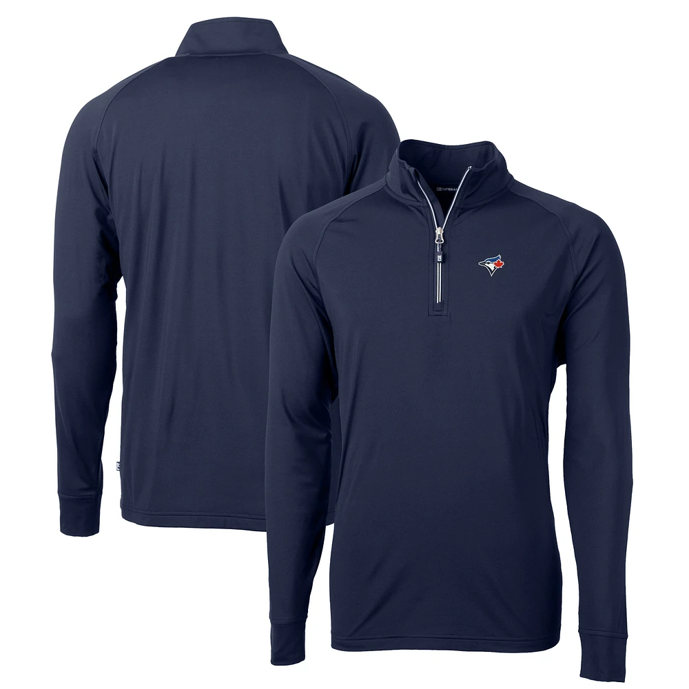Men's Cutter & Buck Navy Toronto Blue Jays Big Tall Adapt Eco Knit Stretch Recycled Quarter-Zip Pullover Top