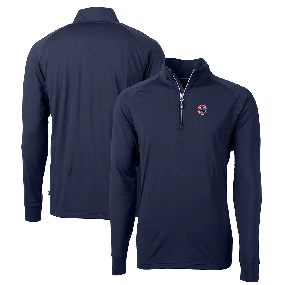 Men's Cutter & Buck Navy Chicago Cubs Big Tall Adapt Eco Knit Stretch Recycled Quarter-Zip Pullover Top