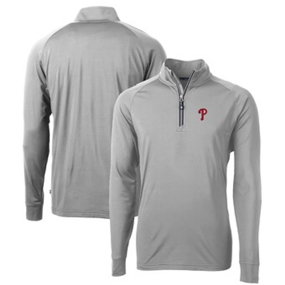 Men's Cutter & Buck Gray Philadelphia Phillies Big Tall Adapt Eco Knit Stretch Recycled Quarter-Zip Pullover Top