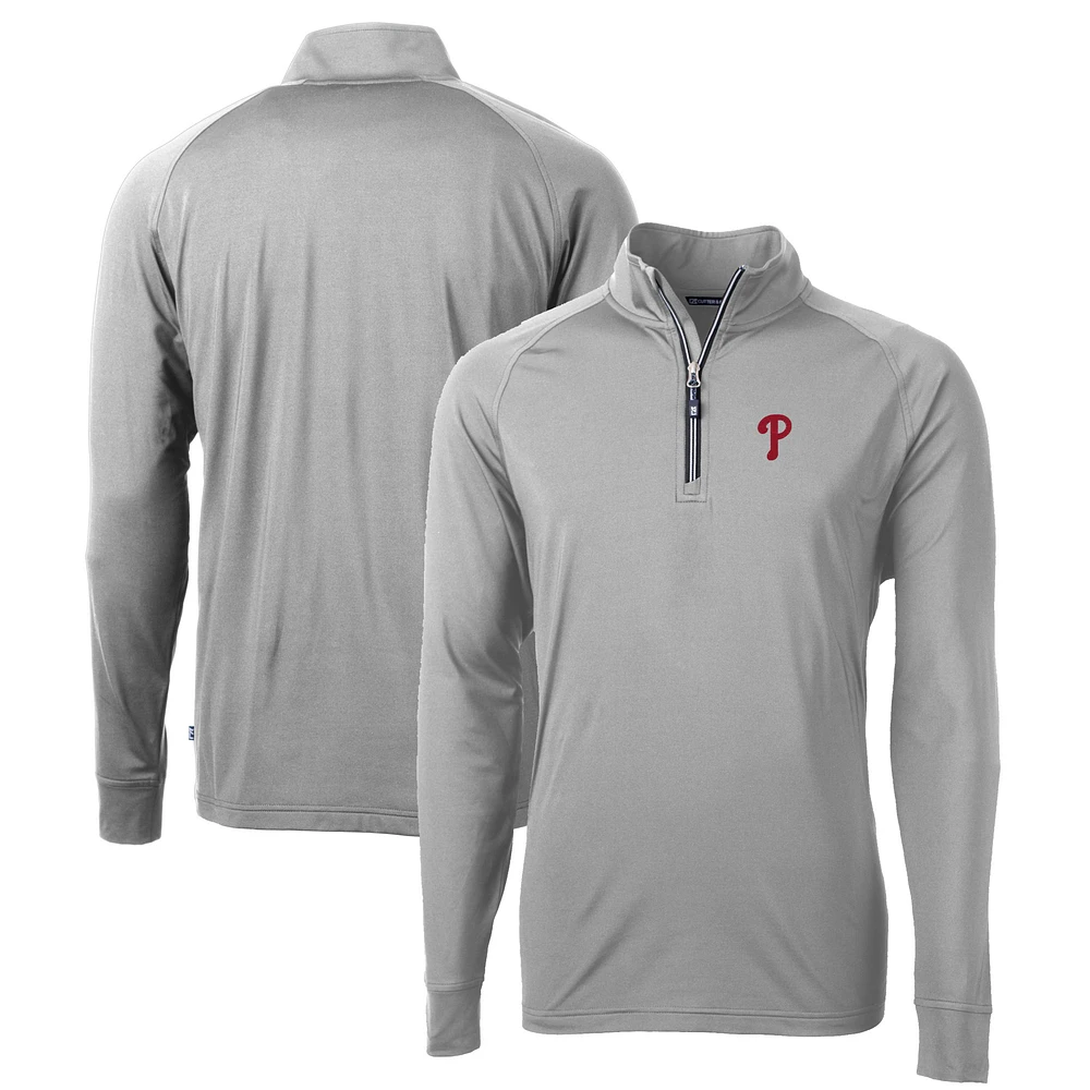 Men's Cutter & Buck Gray Philadelphia Phillies Big Tall Adapt Eco Knit Stretch Recycled Quarter-Zip Pullover Top
