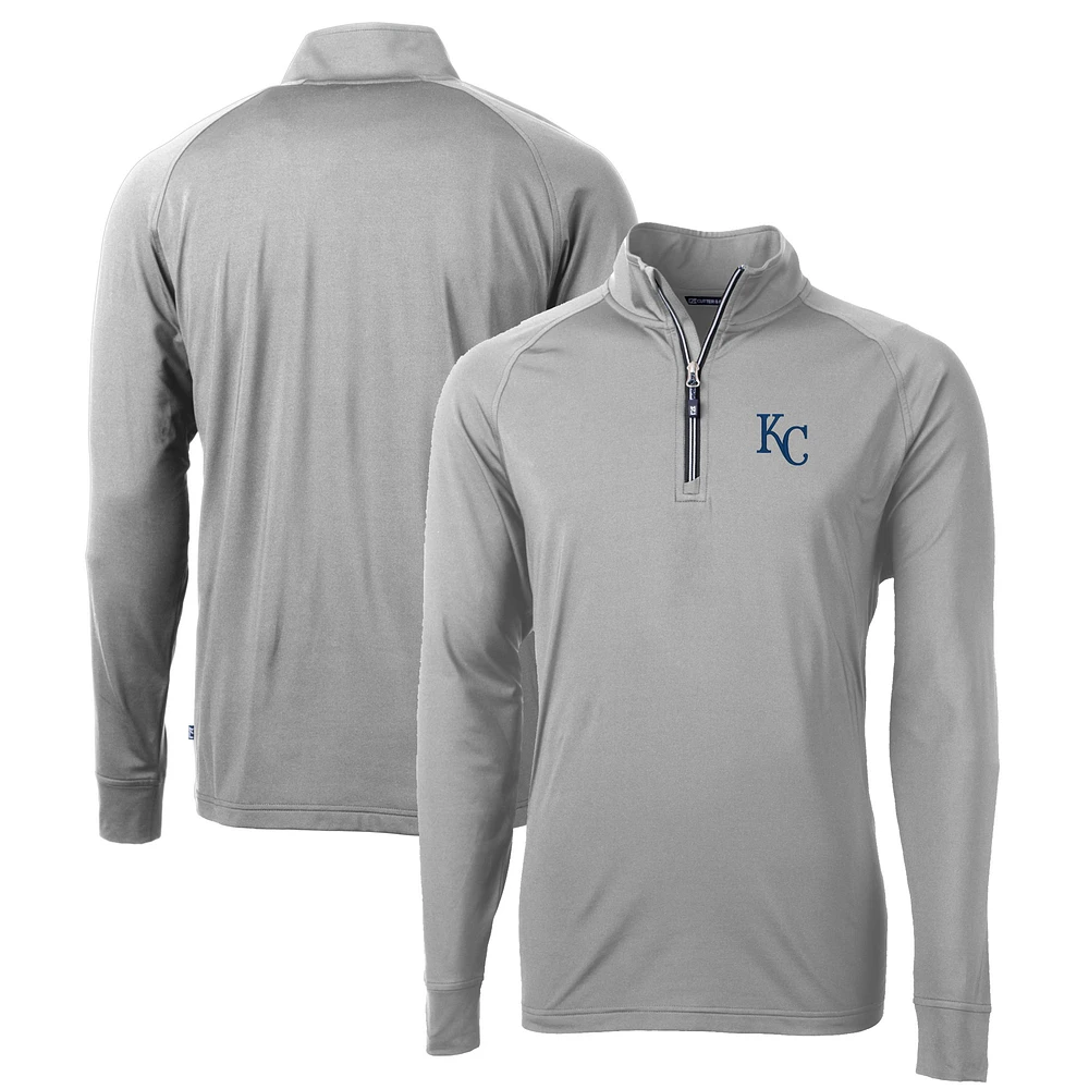 Men's Cutter & Buck Gray Kansas City Royals Big Tall Adapt Eco Knit Stretch Recycled Quarter-Zip Pullover Top
