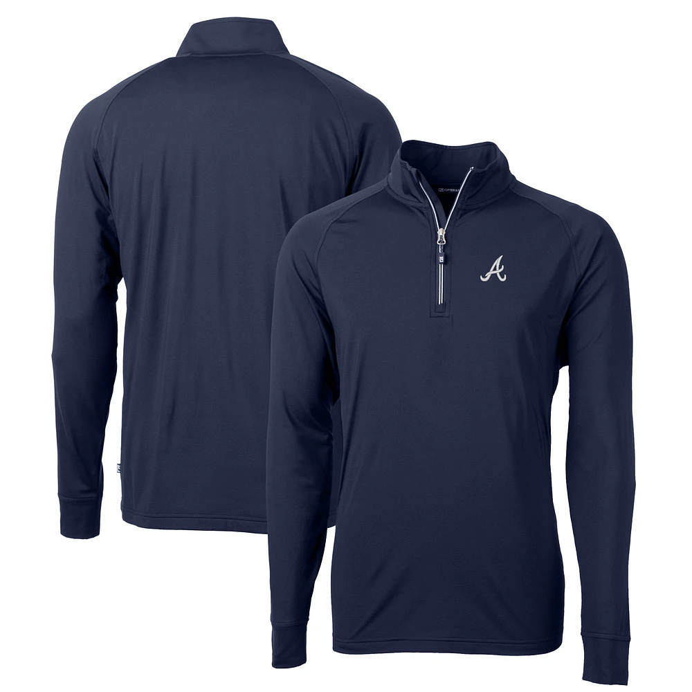 Men's Cutter & Buck Navy Atlanta Braves Big Tall Adapt Eco Knit Stretch Recycled Quarter-Zip Pullover Top