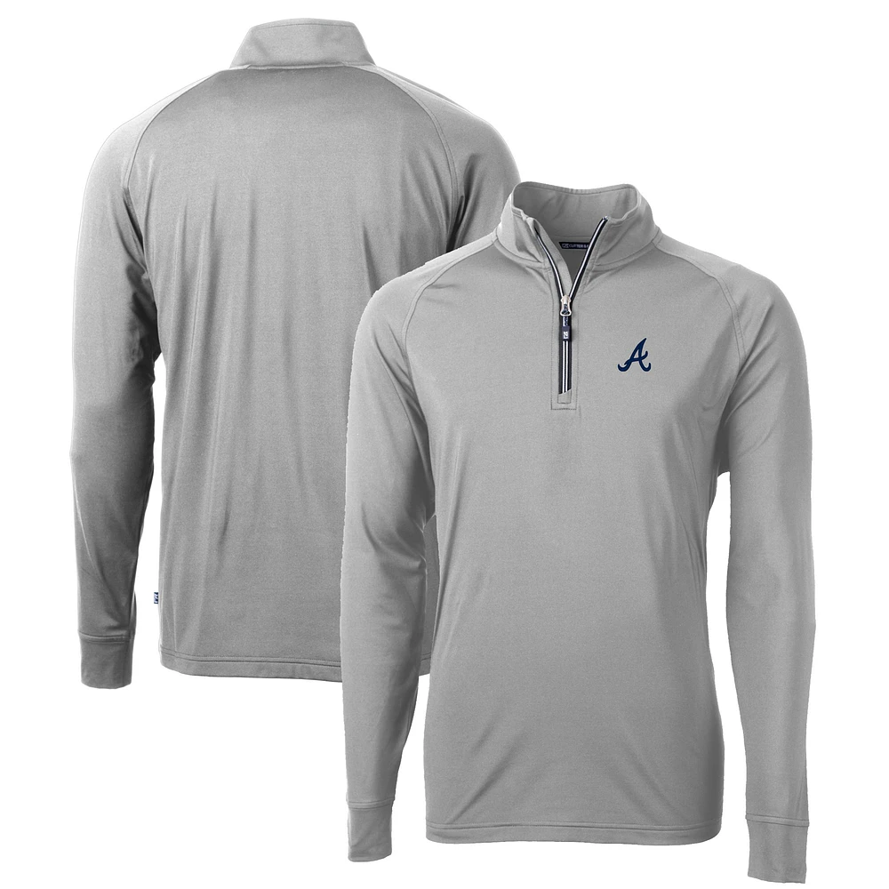 Men's Cutter & Buck Gray Atlanta Braves Big Tall Adapt Eco Knit Stretch Recycled Quarter-Zip Pullover Top