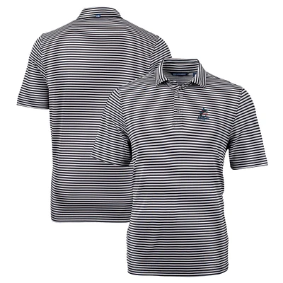 Men's Cutter & Buck Black Miami Marlins Big Tall Virtue Eco Pique Stripe Recycled DryTec Polo