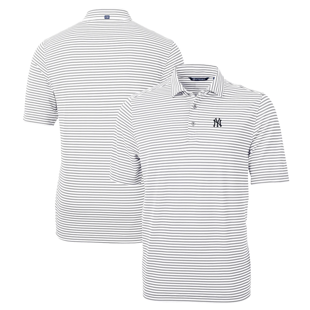 Men's Cutter & Buck Gray New York Yankees Big Tall Virtue Eco Pique Stripe Recycled Polo