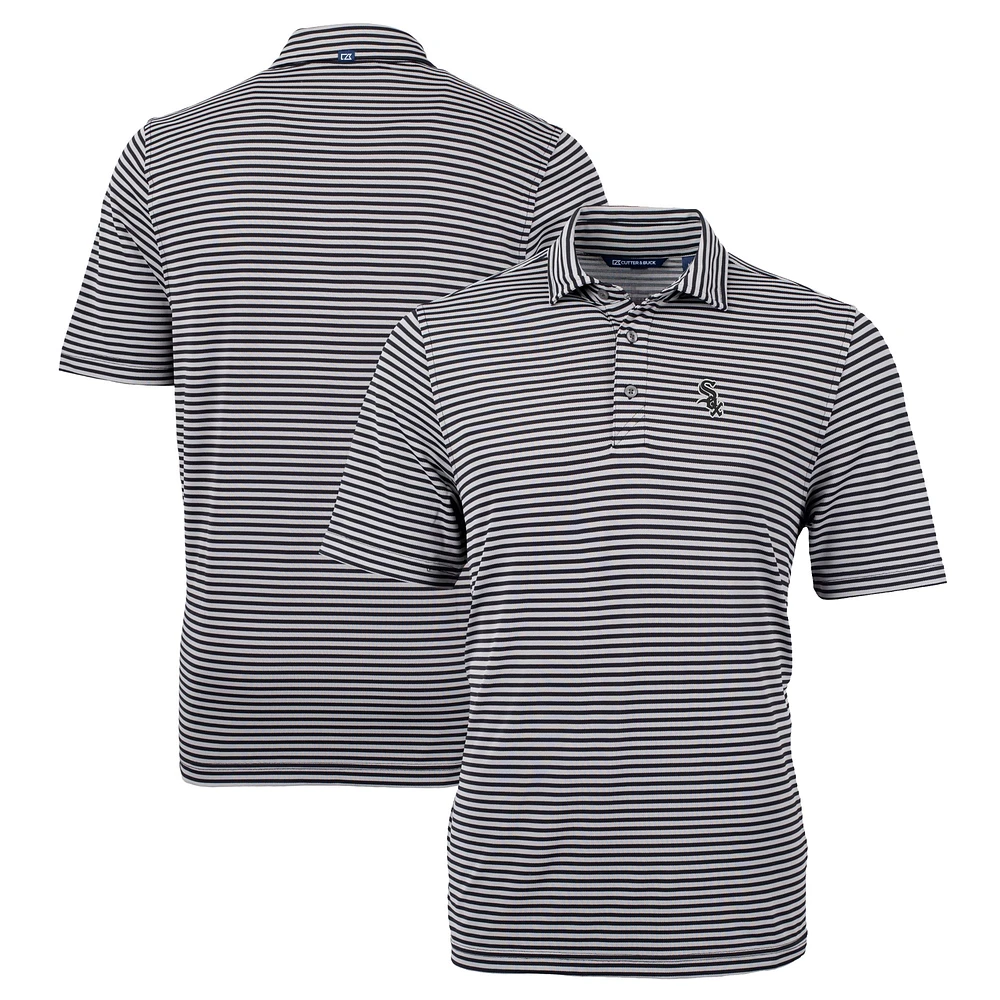 Men's Cutter & Buck Black Chicago White Sox Big Tall Virtue Eco Pique Stripe Recycled DryTec Polo