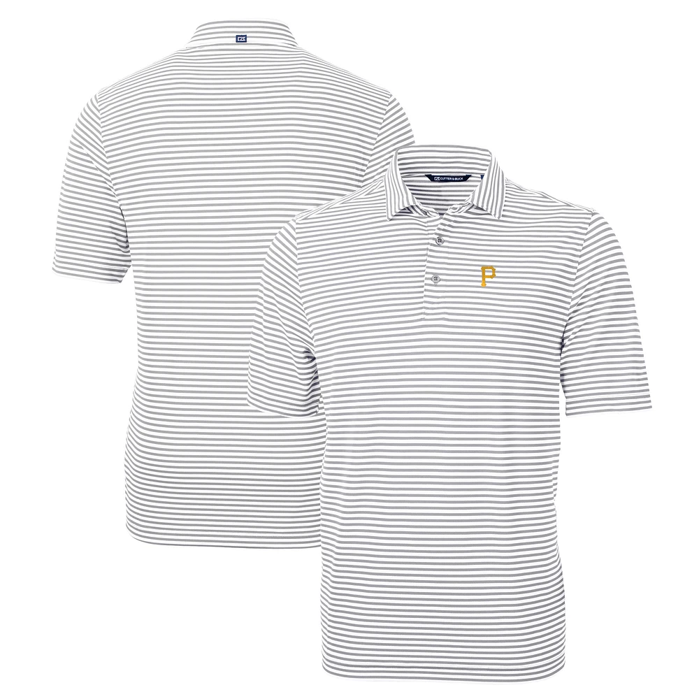 Men's Cutter & Buck Gray Pittsburgh Pirates Big Tall Virtue Eco Pique Stripe Recycled Polo