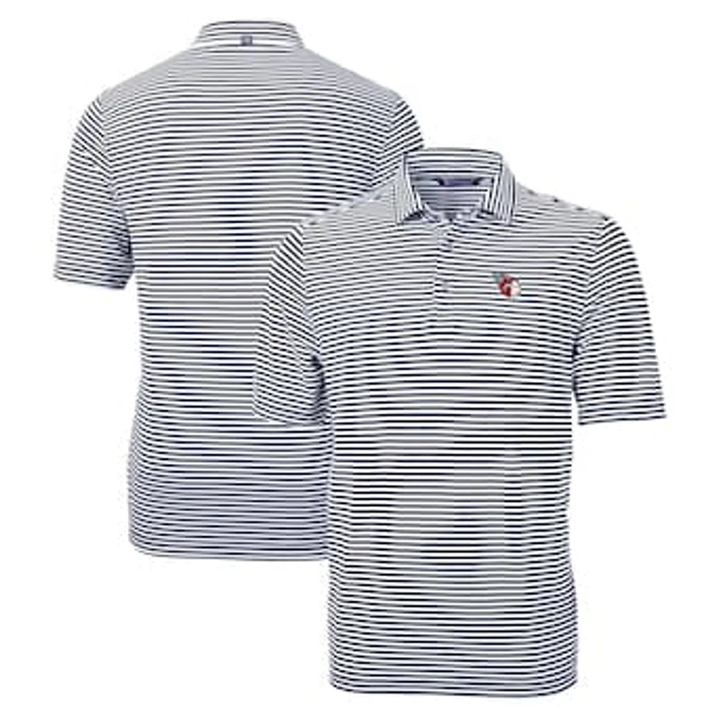 Men's Cutter & Buck Navy Cleveland Guardians Big Tall Virtue Eco Pique Stripe Recycled DryTec Polo