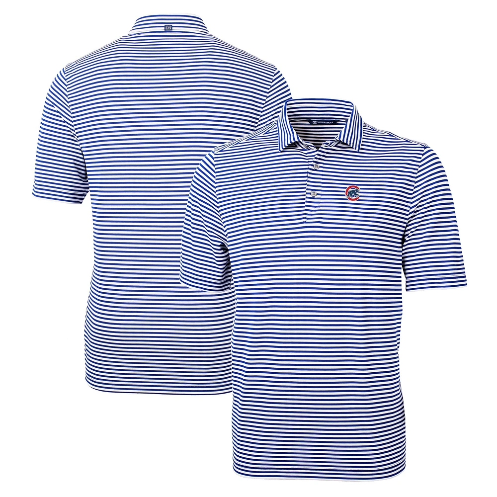 Men's Cutter & Buck Royal Chicago Cubs Big Tall Virtue Eco Pique Stripe Recycled Polo