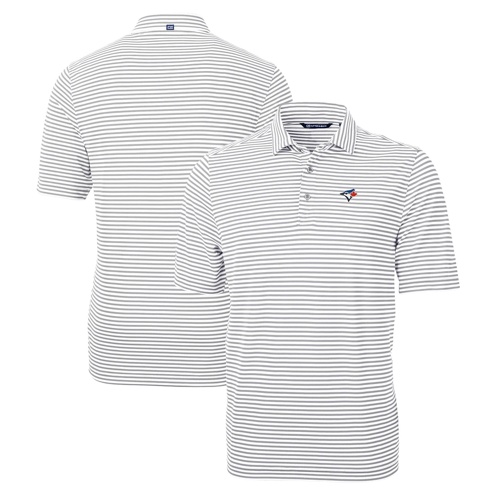 Men's Cutter & Buck Toronto Blue Jays Big Tall Virtue Eco Pique Stripe Recycled DryTec Polo