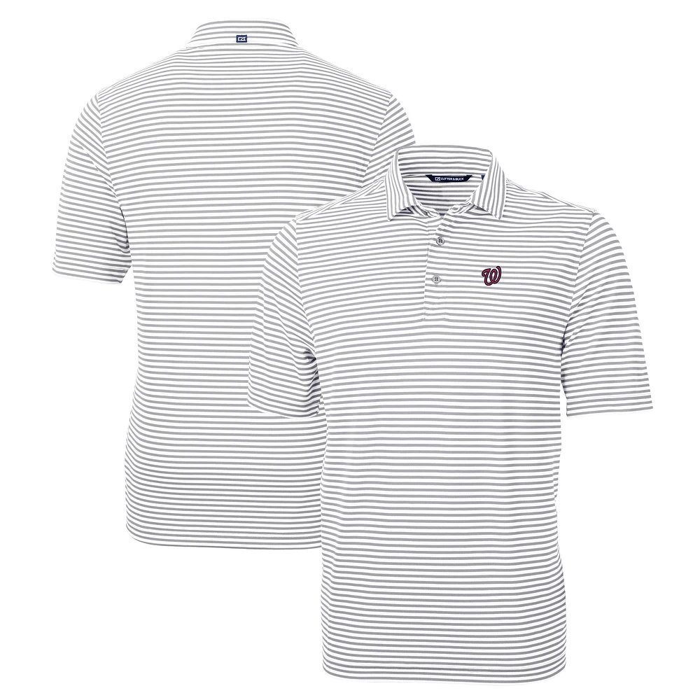 Men's Cutter & Buck Gray Washington Nationals Big Tall Virtue Eco Pique Stripe Recycled Polo