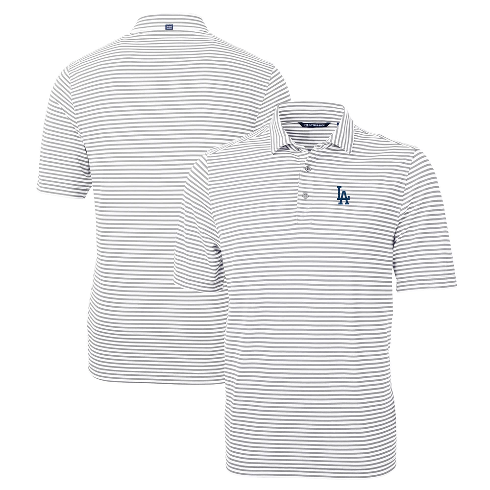 Men's Cutter & Buck Gray Los Angeles Dodgers Big Tall Virtue Eco Pique Stripe Recycled Polo