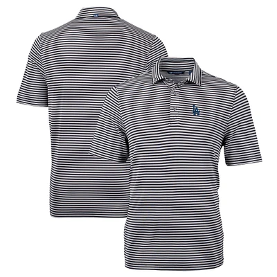 Men's Cutter & Buck Black Los Angeles Dodgers Big Tall Virtue Eco Pique Stripe Recycled DryTec Polo
