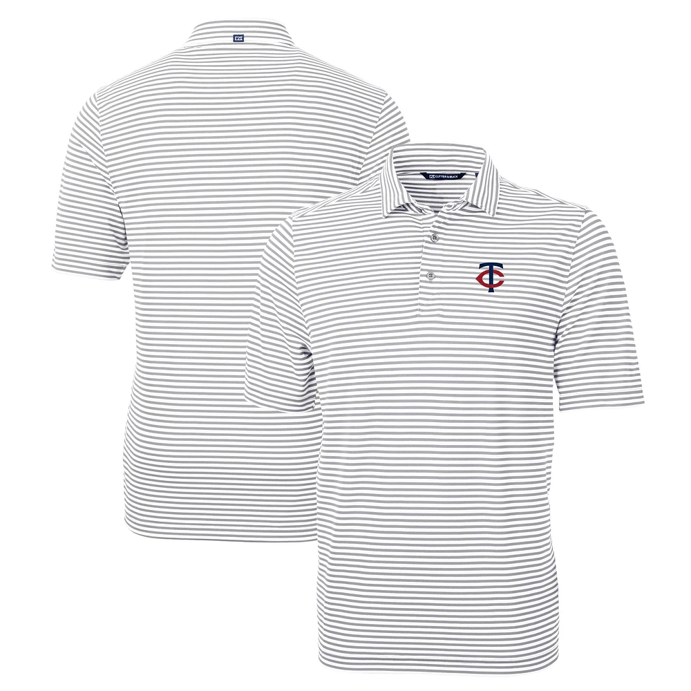Men's Cutter & Buck Gray Minnesota Twins Big Tall Virtue Eco Pique Stripe Recycled DryTec Polo